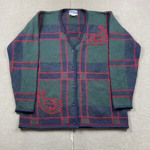 Vintage Pendleton Sweater‎ Womens Large Wool Cardigan Plaid Paisley Button Up